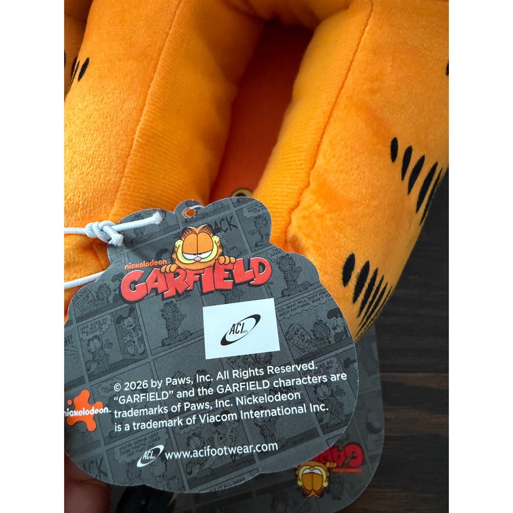 Garfield Plush Character Slippers Orange 3D Head House Shoes Mens Small 7/8 NEW - Picture 3 of 10